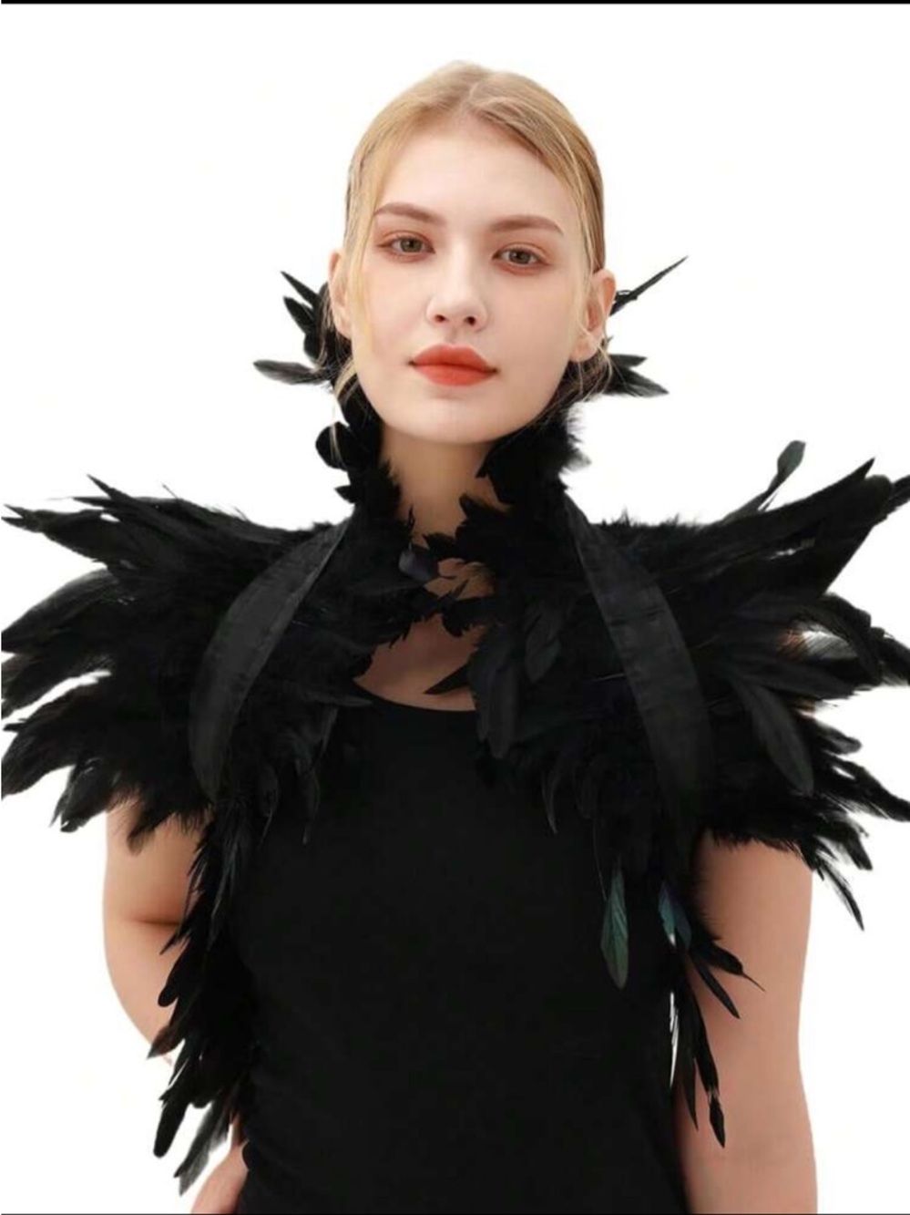 Black Feather Shoulder Capelet
